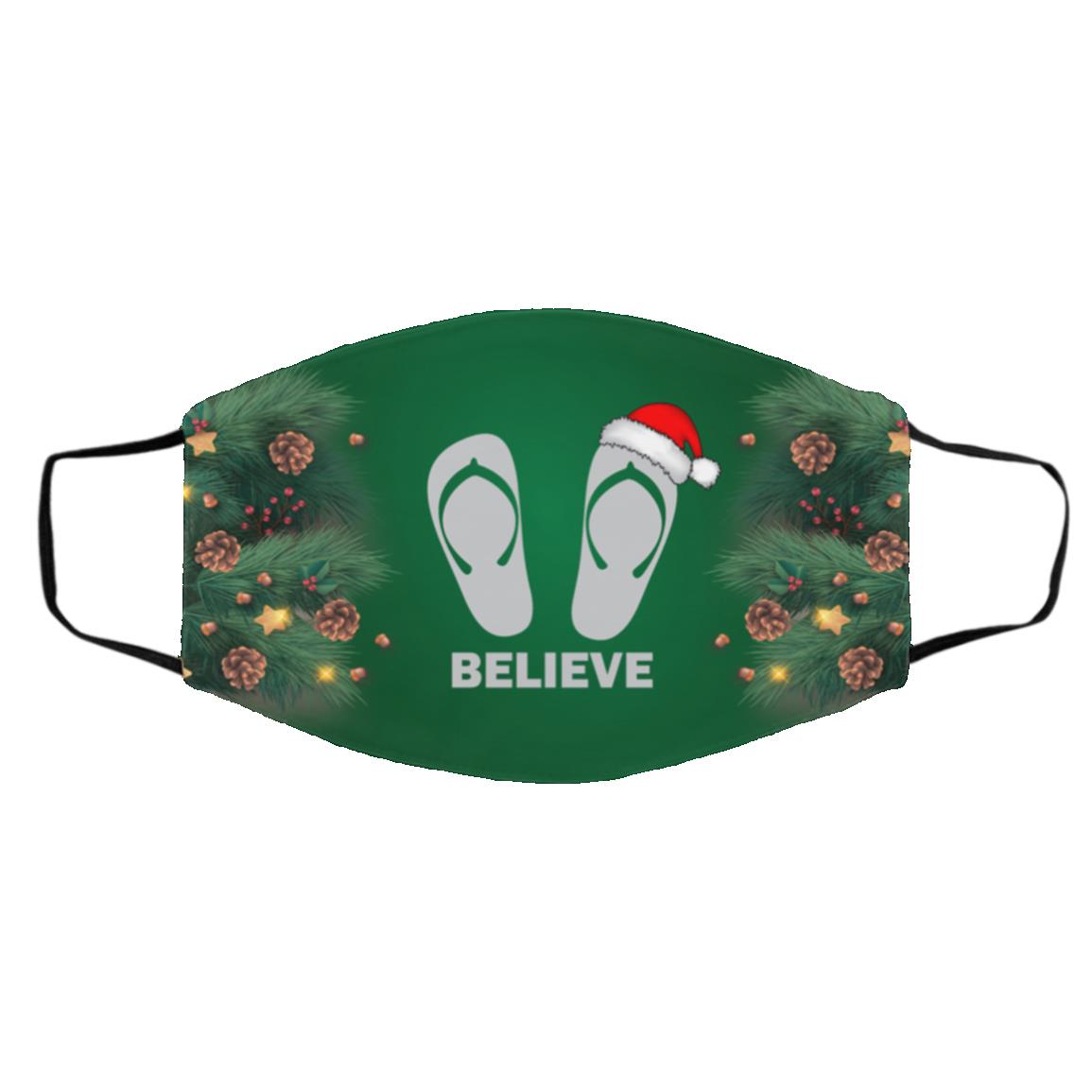 Flip-flop Christmas Believe Santa, White, Cloth Face Cover – Medium/Large