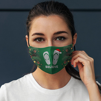 Alternative view of Flip-flop Christmas Believe Santa - Quarantine Christmas 2020 Reusable Custom Printed Cloth Face Mask Cover
