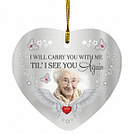 Personalized Photo I Will Carry You With Me, White, Heart Ornament
