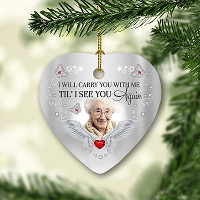 Alternative view of Personalized Photo I Will Carry You With Me Till I See You Again Custom Image Christmas Flat Circle Ornament