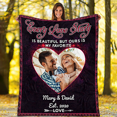 Alternative view of Personalized Photo Every Love Story Is Beautiful But Ours Is My Favorite Fleece Blanket - Premium Sherpa Blanket