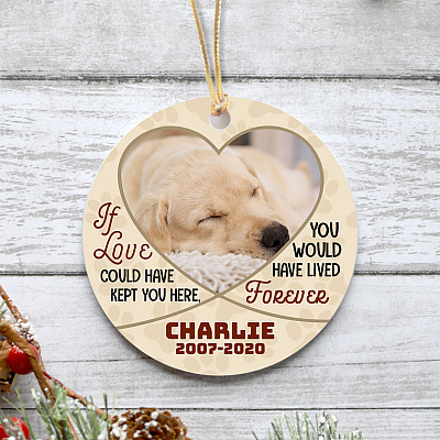 Alternative view of Customized Photo If Love Could Have Kept You Here You Would Have Lived Forever Circle Christmas Tree Ornament