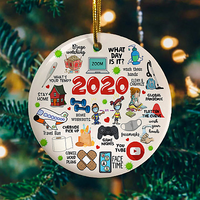Alternative view of Things To Do During Covid-19 Outbreak 2020 Quarantine Pandemic Circle Christmas Ornament Keepsake