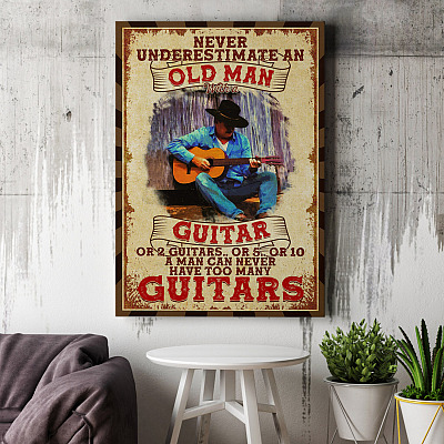 Alternative view of Never Underestimate An Old Man With A Guitar Gallery Wrapped Framed Canvas Prints - Unframed Poster