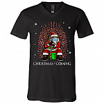 Santa Christmas Is Coming T-shirt - V-neck, Black, V-Neck T-Shirt