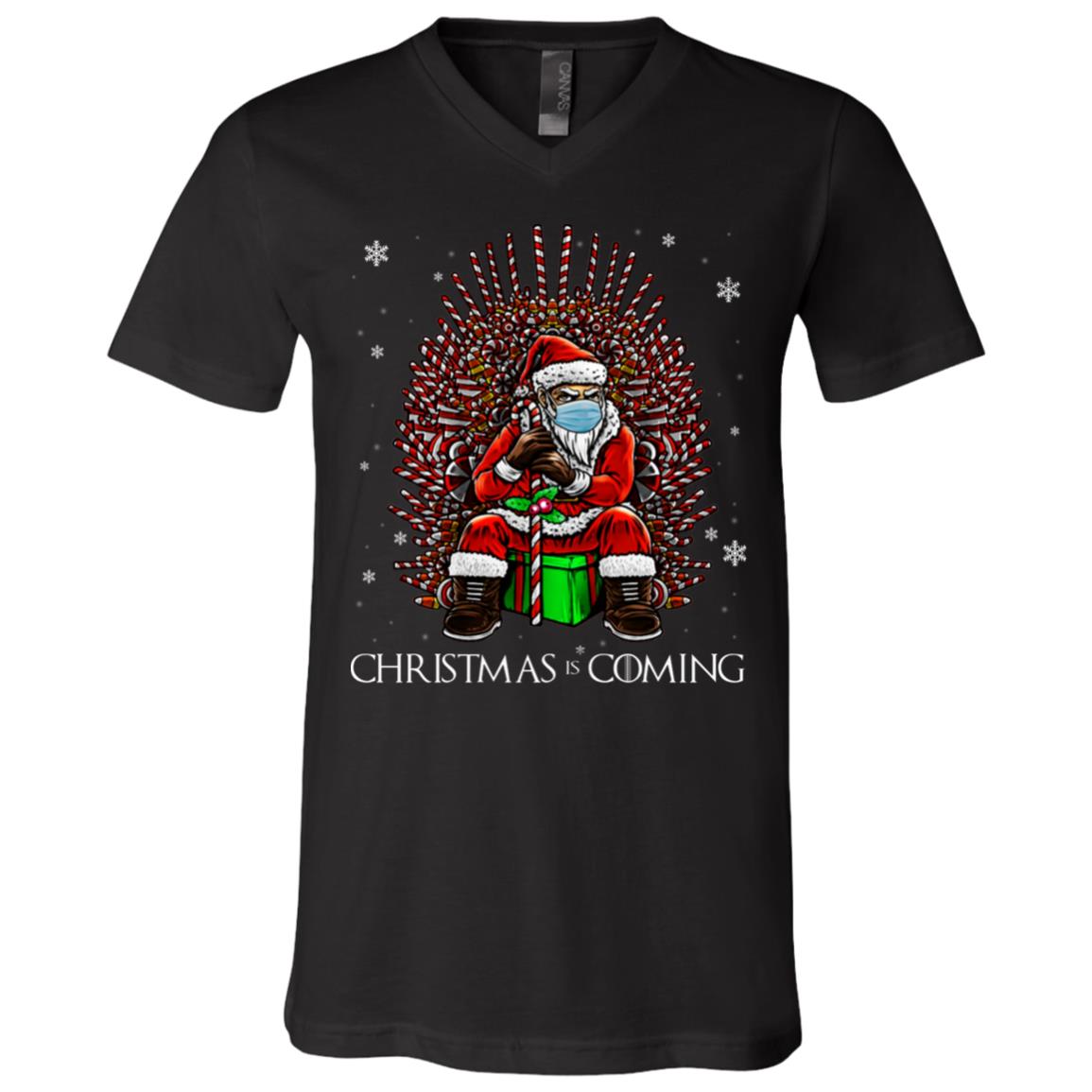 Santa Christmas Is Coming T-shirt - V-neck, Black, V-Neck T-Shirt