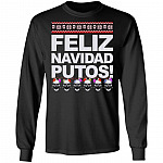 Feliz Navidad Putos Ugly Christmas Sweater, Black, Long Sleeve Feliz Navidad Putos Ugly Christmas Sweater, Black, Long Sleeve