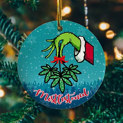 Alternative view of Cool 2020 Christmas Mistlestoned Ornament - Funny Marijuana Leaf Christmas Tree Merry Juana Circle Keepsake
