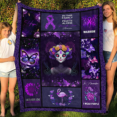 Alternative view of Pancreatic Cancer Awareness Fleece Blanket - No One Fights Alone Mink Blanket - Purple Ribbon Woven Blanket