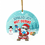Santa Wearing Mask Spread Joy Not Germ Funny Quarantine Christmas 2020 Pandemic Circle Ornament Keepsake, White, Circle Ornament