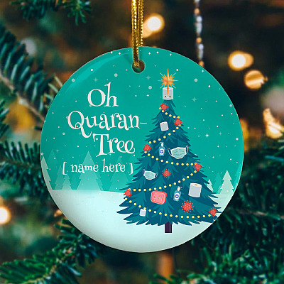 Alternative view of Personalized Oh Quaran-Tree 2020 Quarantined Christmas Ornament - Holiday Flat Circle Ornament