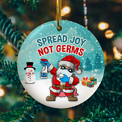 Alternative view of Santa Wearing Mask Spread Joy Not Germ Funny Quarantine Christmas 2020 Pandemic Circle Ornament Keepsake