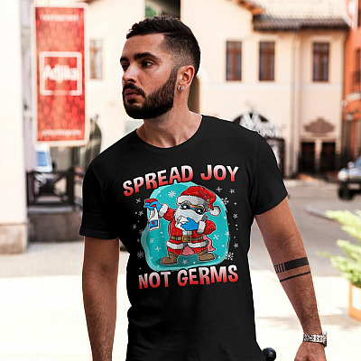 Alternative view of Santa Wearing Mask Spread Joy Not Germ Funny Quarantine Christmas 2020 Pandemic T-shirt - V-neck