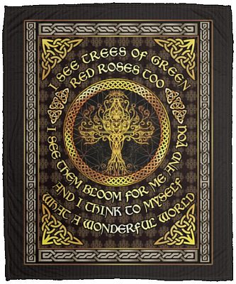 4KT. I See Trees of Green Celtic Tree Of Life (9), White, Cozy Plush Fleece Blanket - 50x60