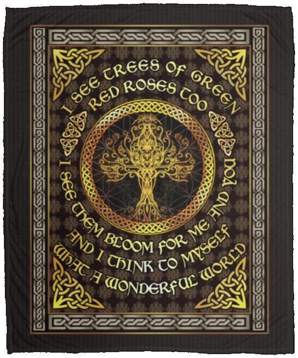 4KT. I See Trees of Green Celtic Tree Of Life (9), White, Cozy Plush Fleece Blanket - 50x60