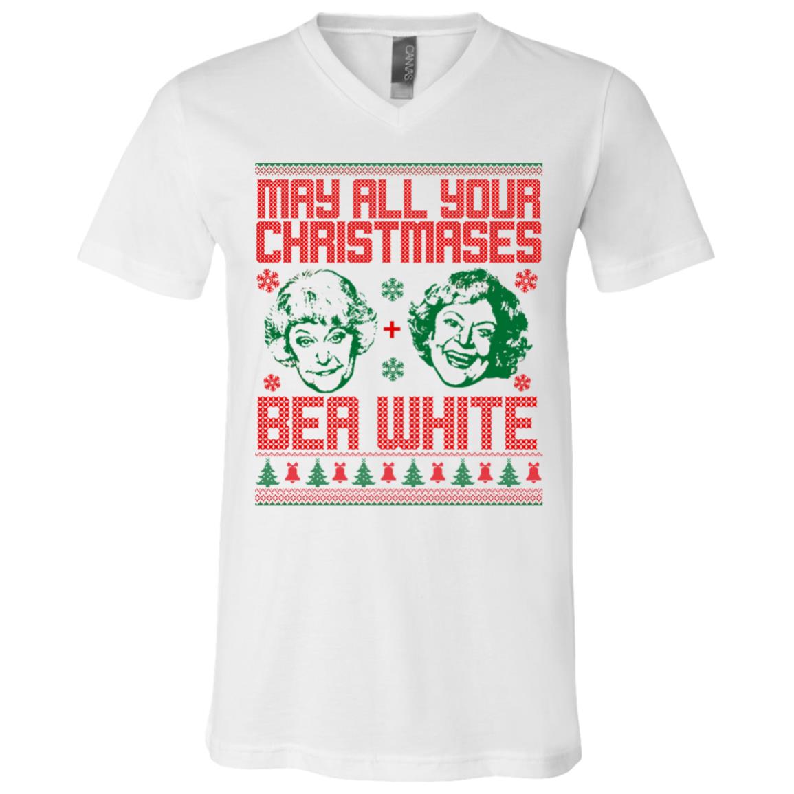 36 HG. May All Your Christmases Bea White - tee(4), White, V-Neck T-Shirt