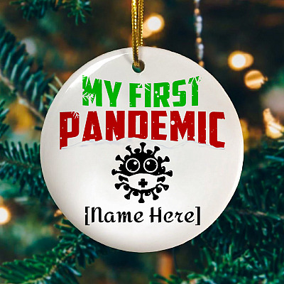 Alternative view of Personalized My First Pandemic Baby's First Christmas Quarantine 2020 1st Christmas Circle Ornament