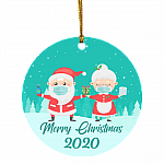 Mrs and Mr Claus Co-Vid19 6 Feet Apart Christmas Ornament 2020 - Holiday Flat Circle Ornament, White, Circle Ornament