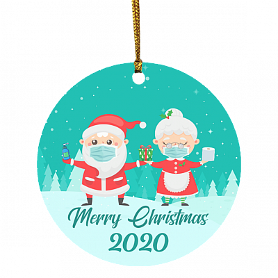 Mrs and Mr Claus Co-Vid19 6 Feet Apart Christmas Ornament 2020 - Holiday Flat Circle Ornament, White, Circle Ornament