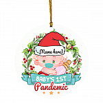Personalized Cute Baby First Pandemic Wearing Mask 2020 Quarantine Christmas Ornament with Names, White, Circle Ornament