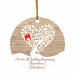 Personalized Wedding Anniversary Decorative Christmas Ornament - Holiday Flat Circle Ornament, White, Circle Ornament