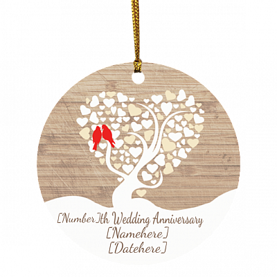 Personalized Wedding Anniversary Decorative Christmas Ornament - Holiday Flat Circle Ornament, White, Circle Ornament