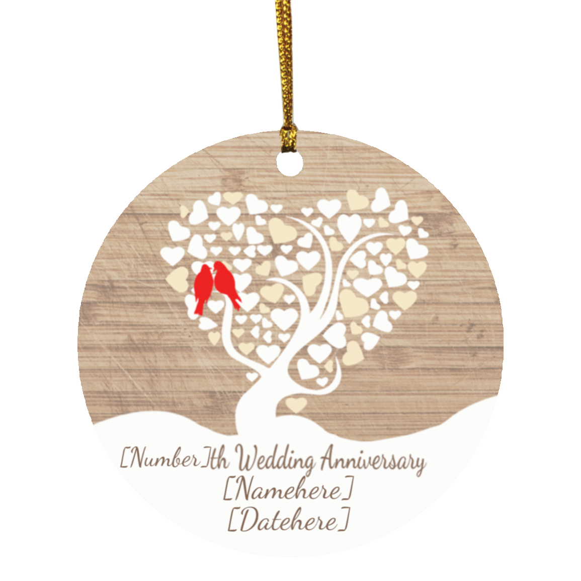 Personalized Wedding Anniversary Decorative Christmas Ornament - Holiday Flat Circle Ornament, White, Circle Ornament