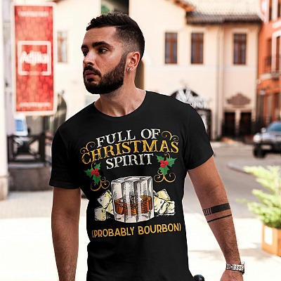 Alternative view of Full Of Christmas Spirit Probably Bourbon Funny Wine Chrismtas T-shirt - Christmas Drinking Shirt