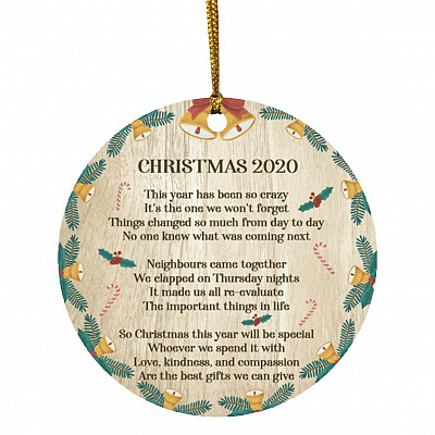 2020 Christmas Lockdown Ornament, White, Circle Ornament