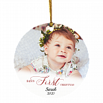 Custom Photo Baby's First Christmas Decorative Christmas Ornament - Holiday Flat Circle Ornament, White, Circle Ornament