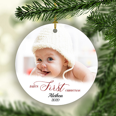 Alternative view of Custom Photo Baby's First Christmas Decorative Christmas Ornament - Holiday Flat Circle Ornament