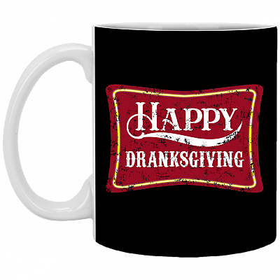 Happy Dranksgiving Ceramic Coffee Mug - Beer Stein - Water Bottle - Color Changing Mug, Black, 11 oz. White Mug