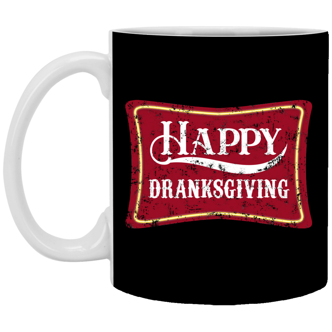 Happy Dranksgiving Ceramic Coffee Mug - Beer Stein - Water Bottle - Color Changing Mug, Black, 11 oz. White Mug