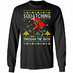 Bigfoot Squatching Through The Snow, Black, Long Sleeve