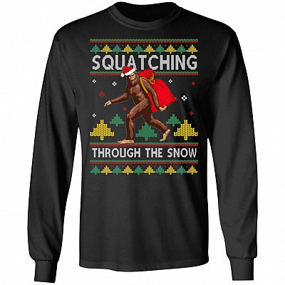 Bigfoot Squatching Through The Snow, Black, Long Sleeve