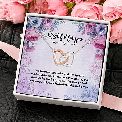 Thank You Pendant Necklace - Grateful For Everything You've Done Interlocking Hearts Pendant Necklace