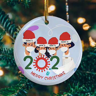 Alternative view of Quarantine Together Wearing Mask Personalized Family Gift 2020 Christmas Ornament - Holiday Ornament