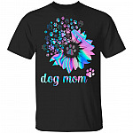 Dog Mom Sunflower Shirt - Flower Dog Paw Print Shirt - Cute Dog Lover Gifts, Black, Unisex T-Shirt