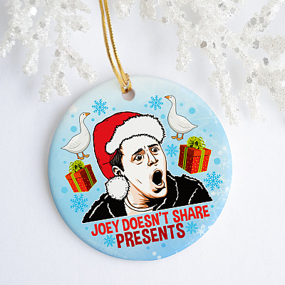 Alternative view of Joey Doesn't Share Presents Christmas Ornament - Joey Tribbiani Ornament - Friends Santa Christmas Ornament