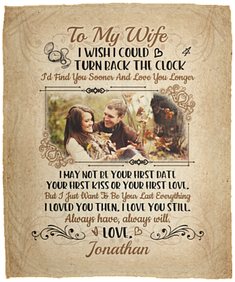 Personalized Photo Image Husband Name Custom Couple Picture to My Wife Fleece Blanket – Mink Sherpa Blanket, White, Cozy Plush Fleece Blanket - 50x60