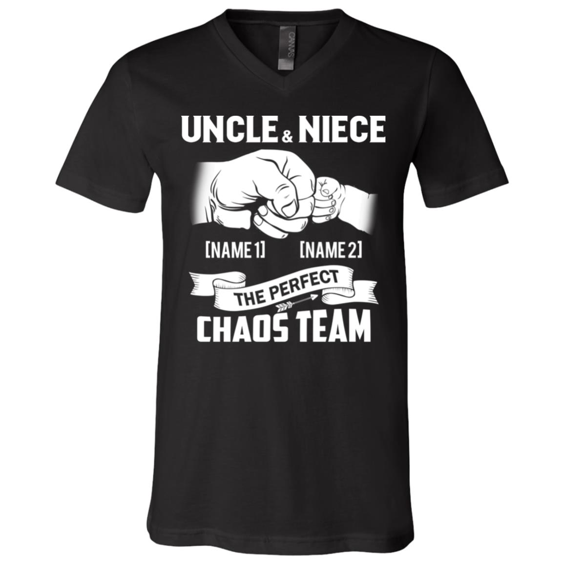 Personalized Uncle And Niece The Perfect Chaos Team Punching Hand Best Uncle Ever T-Shirt - V-Neck Tee, Black, V-Neck T-Shirt