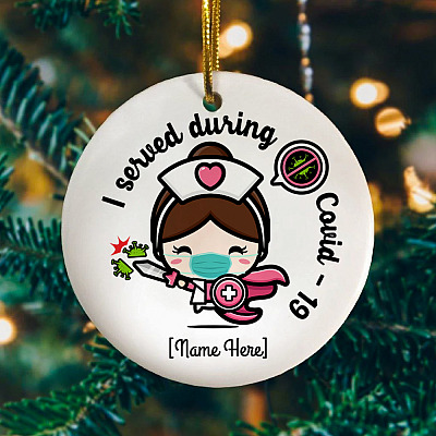 Alternative view of Personalized I Served During Pandemic Nurse Circle Christmas Ornament  - Funny Pandemic Nurse Ornament