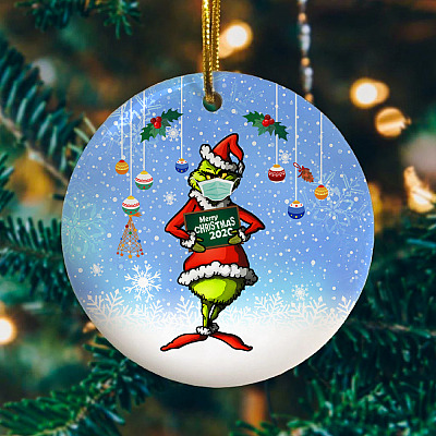 Alternative view of Merry Christmas 2020 Holiday Ornament - Santa Green Character Wearing Ma-sk Christmas Ornament - Xmas Gifts