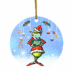 Merry Christmas 2020 Holiday Ornament - Santa Green Character Wearing Ma-sk Christmas Ornament - Xmas Gifts, White, Circle Ornament