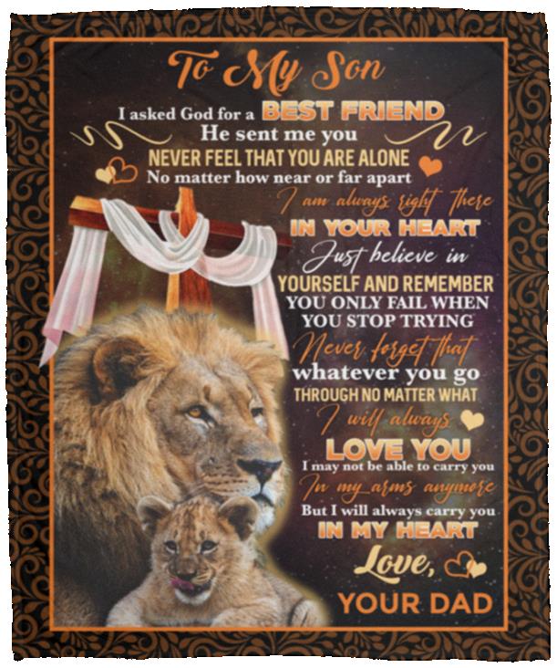 Dad To My Son I Asked God, White, Cozy Plush Fleece Blanket - 50x60 Dad To My Son I Asked God, White, Cozy Plush Fleece Blanket - 50x60