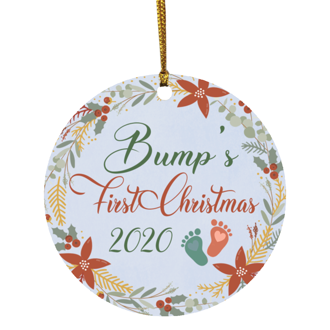 Baby Announcement Baby Bump's First Christmas Ornament 2020 - Holiday Flat Circle Ornament, White, Circle Ornament