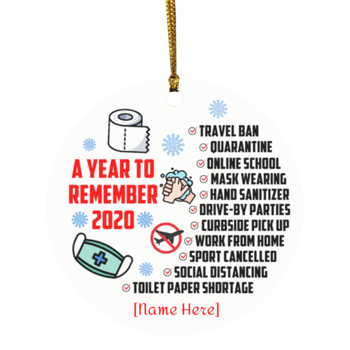 Personalized A Year To Remember The New Normal Christmas Ornament - Holiday Flat Circle Ornament, White, Circle Ornament