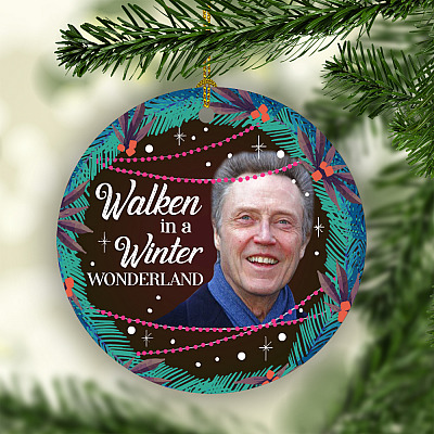Alternative view of Walken in a Winter Wonderland Christmas Decorative Ornament - Holiday Flat Circle Ornament