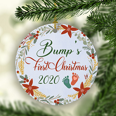 Alternative view of Baby Announcement Baby Bump's First Christmas Ornament 2020 - Holiday Flat Circle Ornament