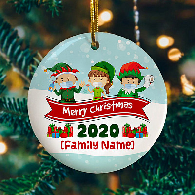 Alternative view of Personalized Co-Vid19 Social Isolation 2020 Christmas Ornament Keepsake - Holiday Flat Circle Ornament
